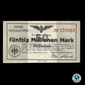 Alemania (Breslan) Ferrocarriles 50.000.000 marcos 1923